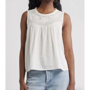 Treasure & Bond Womens L Tank Top Ivory  A Line Cotton‎ Boho Mesh Yolk